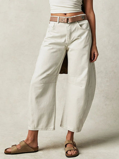 Horseshoe Barrel Jeans For Women - Baggy Wide Leg Washed Denim Trousers With Curved Seam - Spring Streetwear 2026