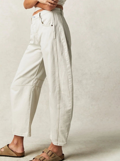 Horseshoe Barrel Jeans For Women - Baggy Wide Leg Washed Denim Trousers With Curved Seam - Spring Streetwear 2026