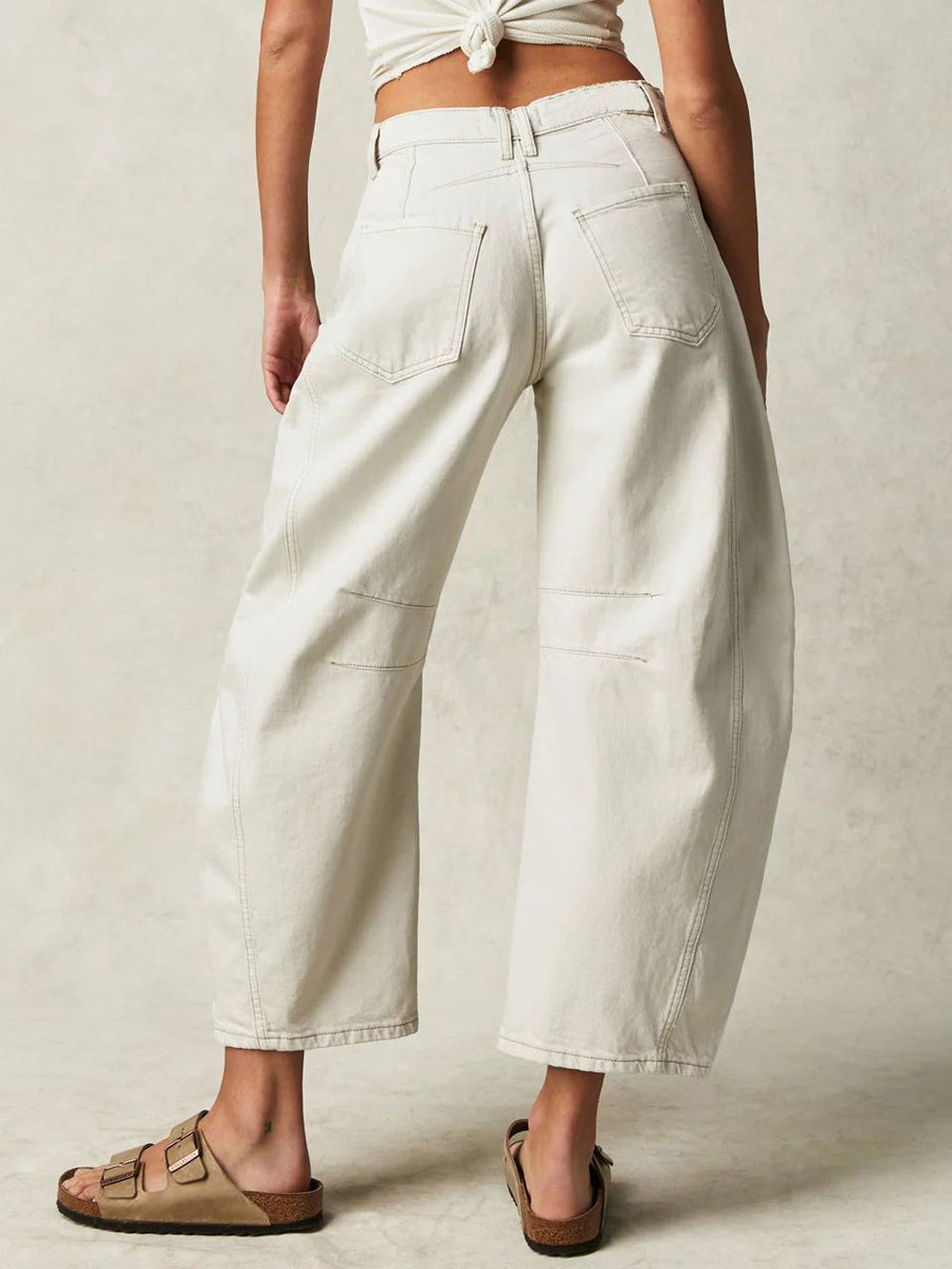 Horseshoe Barrel Jeans For Women - Baggy Wide Leg Washed Denim Trousers With Curved Seam - Spring Streetwear 2026