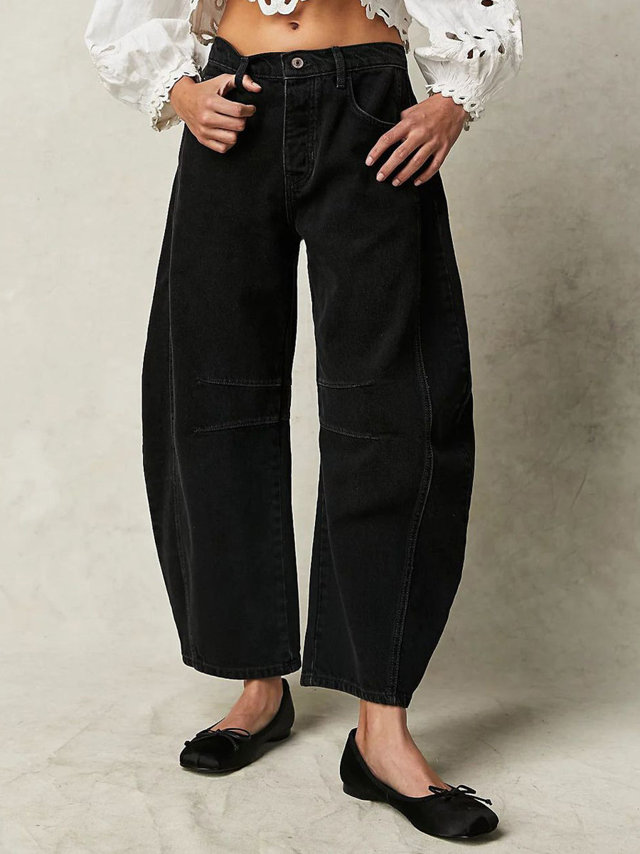 Horseshoe Barrel Jeans For Women - Baggy Wide Leg Washed Denim Trousers With Curved Seam - Spring Streetwear 2026