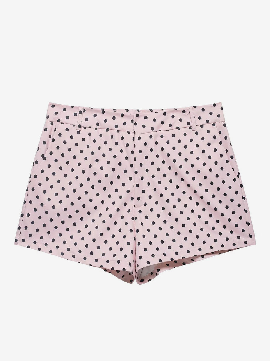 Polka Dot 2 Piece Set For Women - Casual Crop Jacket And Shorts - Spring Streetwear 2026