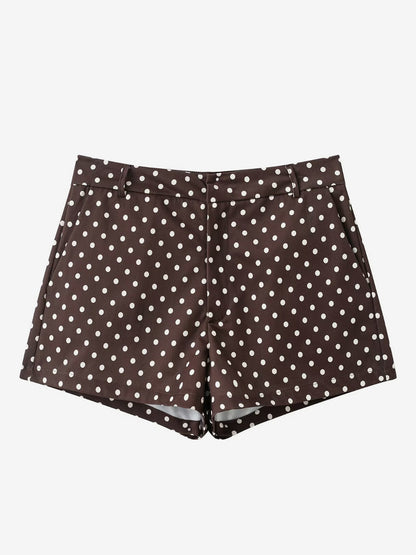 Polka Dot 2 Piece Set For Women - Casual Crop Jacket And Shorts - Spring Streetwear 2026