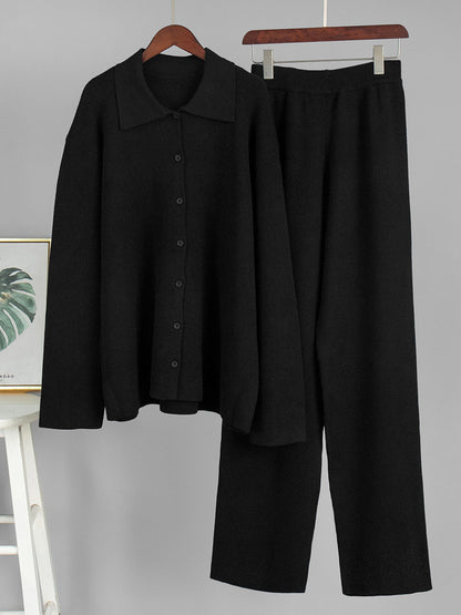 Oversized Knit Loungewear 2 Piece Set For Women - Casual Cardigan And Wide Leg Pants - Spring Cozy Streetwear 2026