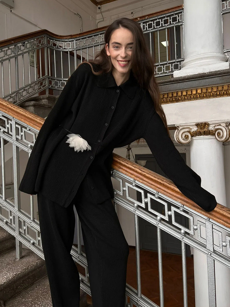 Oversized Knit Loungewear 2 Piece Set For Women - Casual Cardigan And Wide Leg Pants - Spring Cozy Streetwear 2026