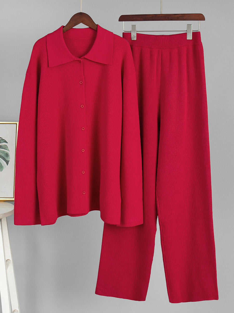 Oversized Knit Loungewear 2 Piece Set For Women - Casual Cardigan And Wide Leg Pants - Spring Cozy Streetwear 2026