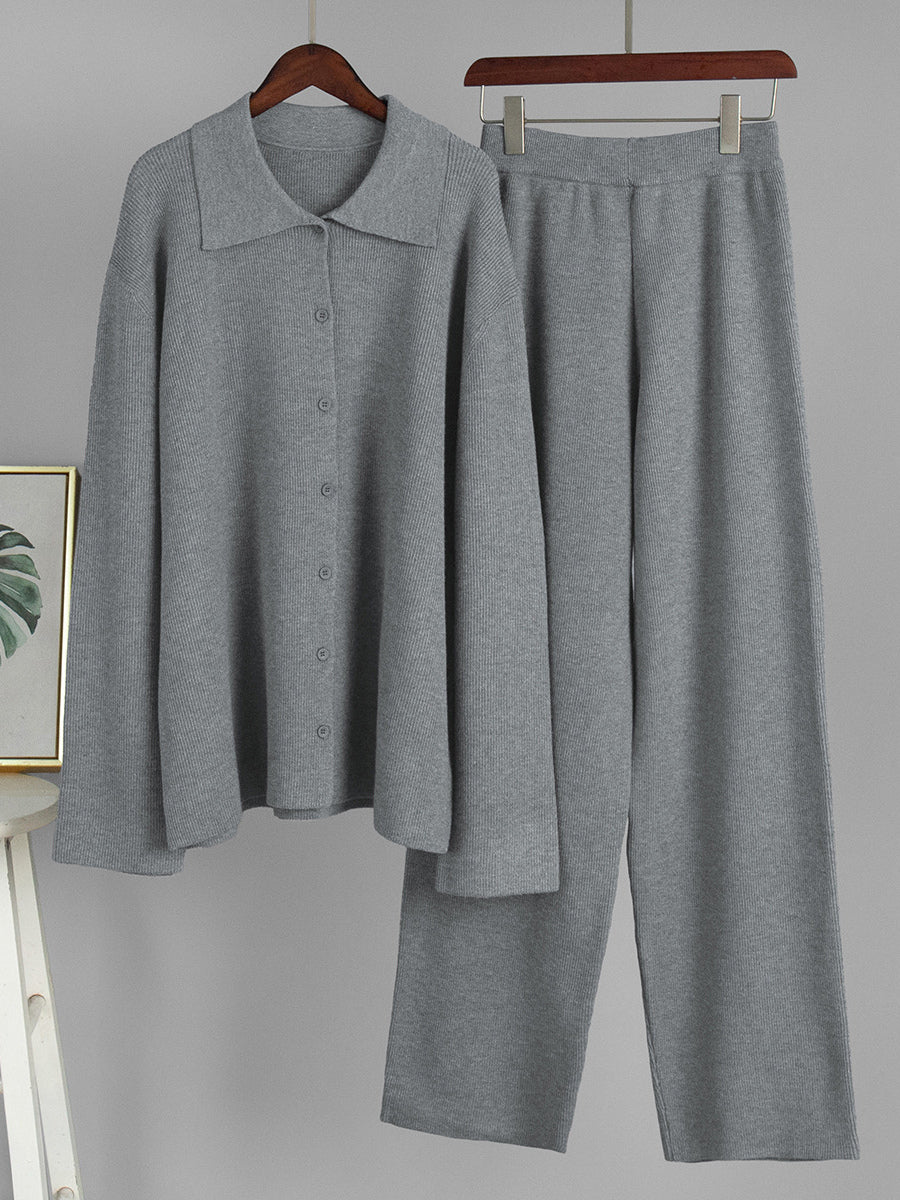 Oversized Knit Loungewear 2 Piece Set For Women - Casual Cardigan And Wide Leg Pants - Spring Cozy Streetwear 2026
