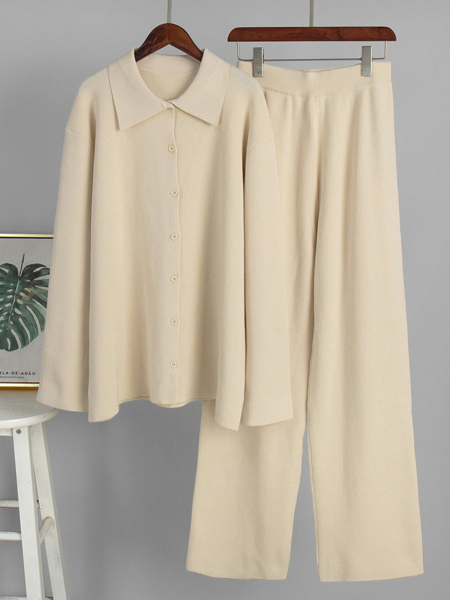 Oversized Knit Loungewear 2 Piece Set For Women - Casual Cardigan And Wide Leg Pants - Spring Cozy Streetwear 2026