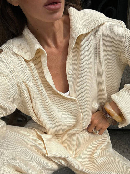 Oversized Knit Loungewear 2 Piece Set For Women - Casual Cardigan And Wide Leg Pants - Spring Cozy Streetwear 2026