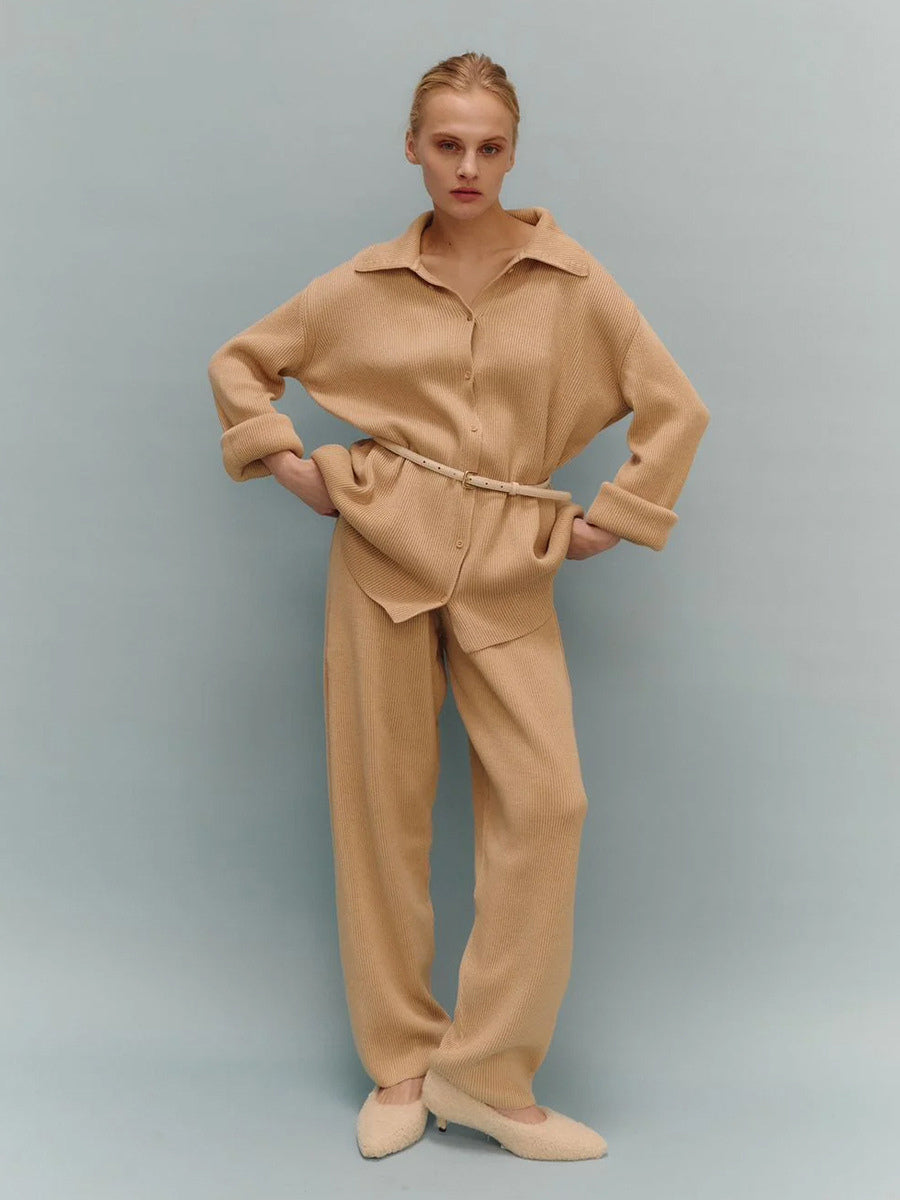 Oversized Knit Loungewear 2 Piece Set For Women - Casual Cardigan And Wide Leg Pants - Spring Cozy Streetwear 2026