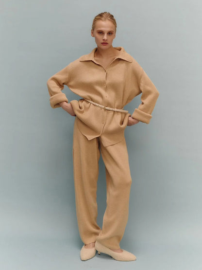 Oversized Knit Loungewear 2 Piece Set For Women - Casual Cardigan And Wide Leg Pants - Spring Cozy Streetwear 2026