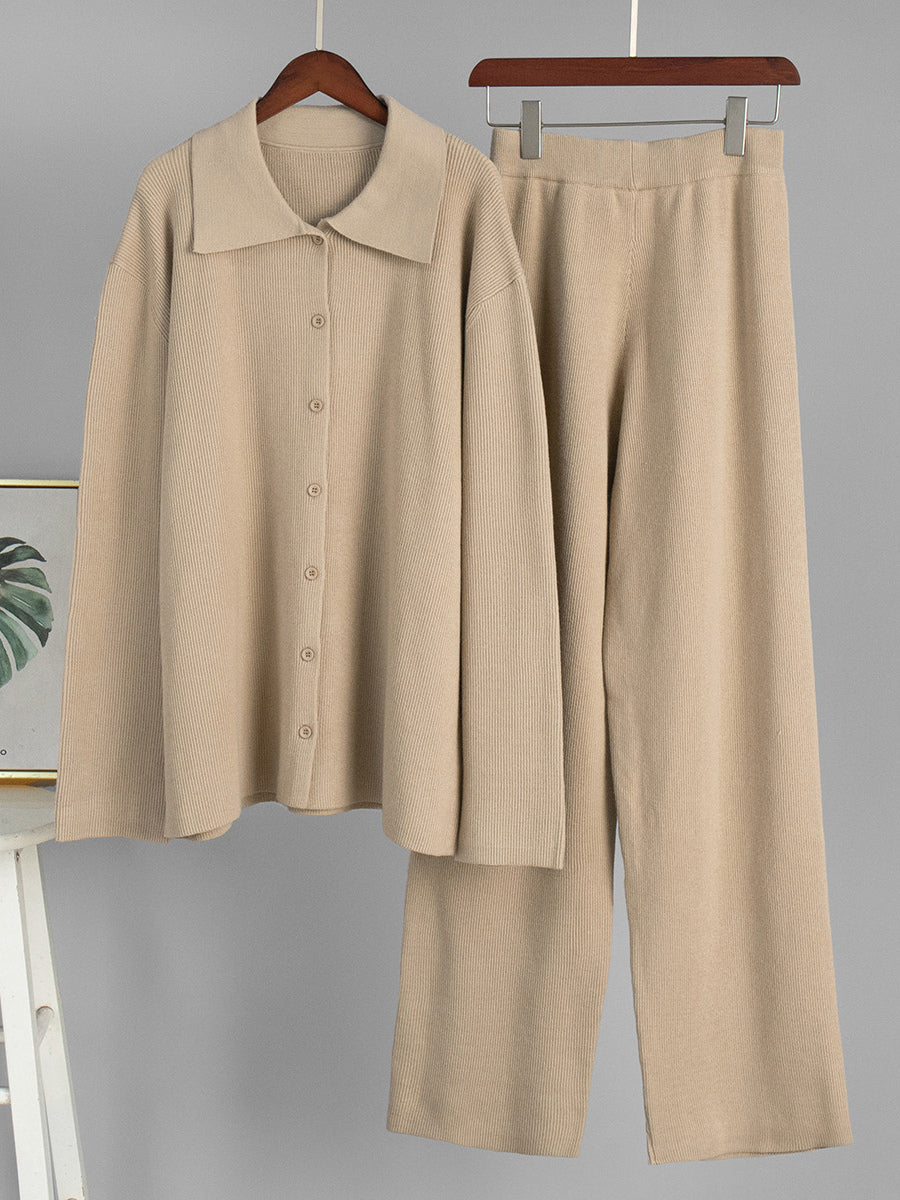 Oversized Knit Loungewear 2 Piece Set For Women - Casual Cardigan And Wide Leg Pants - Spring Cozy Streetwear 2026