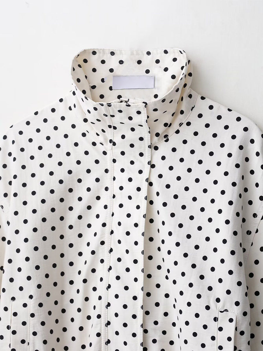 Polka Dot 2 Piece Set For Women - Casual Crop Jacket And Shorts - Spring Streetwear 2026
