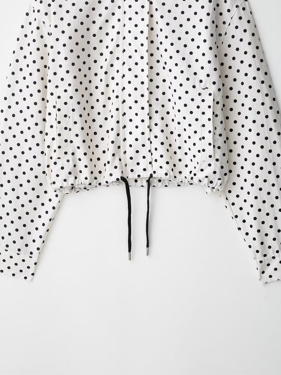 Polka Dot 2 Piece Set For Women - Casual Crop Jacket And Shorts - Spring Streetwear 2026