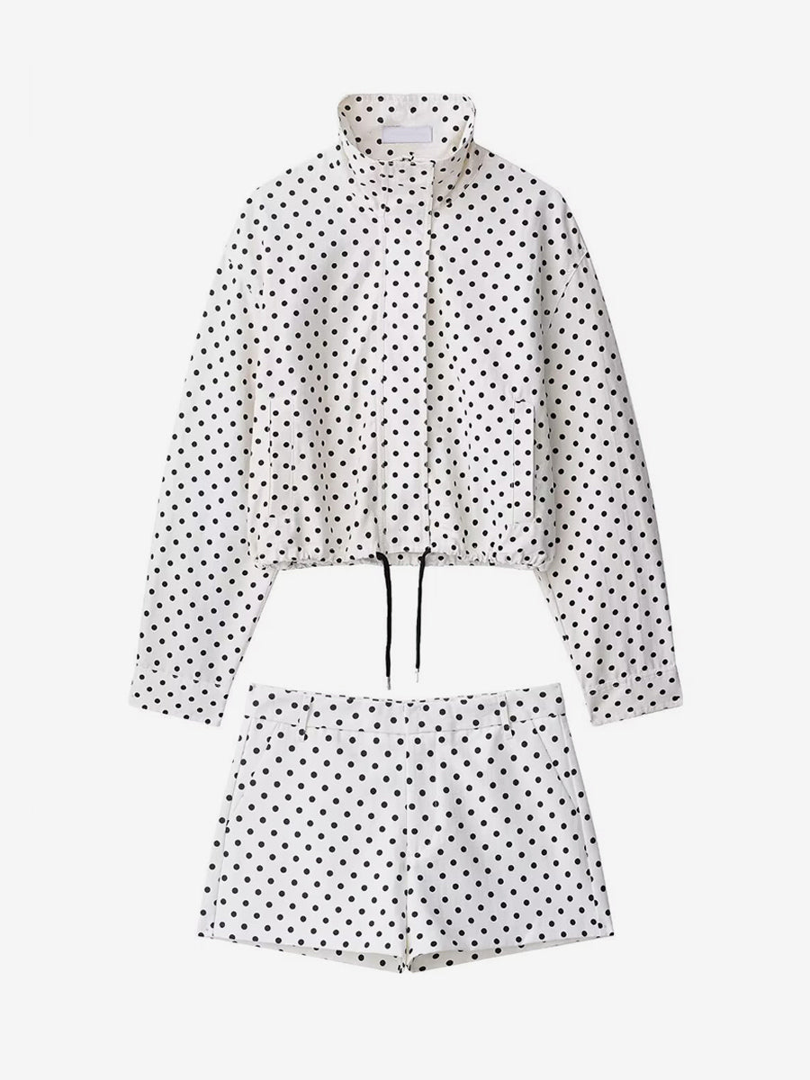 Polka Dot 2 Piece Set For Women - Casual Crop Jacket And Shorts - Spring Streetwear 2026