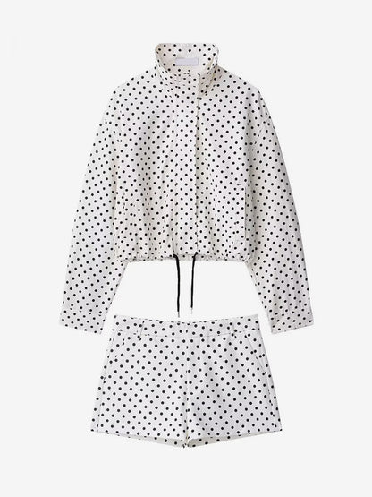 Polka Dot 2 Piece Set For Women - Casual Crop Jacket And Shorts - Spring Streetwear 2026
