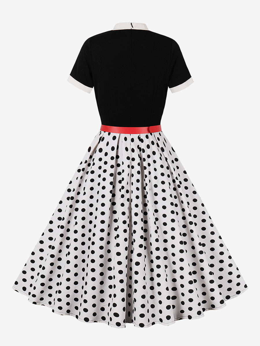 Vintage 1950s Midi Dress For Women - Bow Tie Neck Printed A-Line Swing Dress - Spring Tea Party 2026