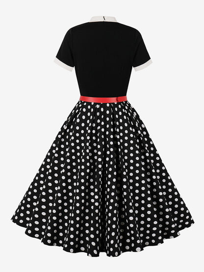 Vintage 1950s Midi Dress For Women - Bow Tie Neck Printed A-Line Swing Dress - Spring Tea Party 2026