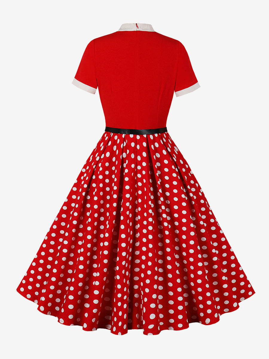 Vintage 1950s Midi Dress For Women - Bow Tie Neck Printed A-Line Swing Dress - Spring Tea Party 2026