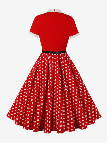 Vintage 1950s Midi Dress For Women - Bow Tie Neck Printed A-Line Swing Dress - Spring Tea Party 2026