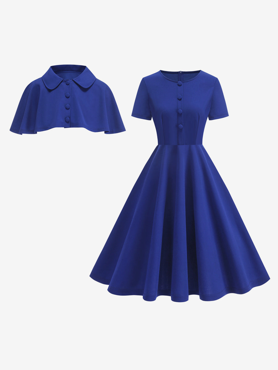 Vintage 1950s Midi Dress With Capelet For Women A-Line Swing Skater Dress - Summer Retro Party 2026