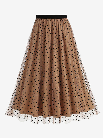 Elegant Heart Tulle Skirt For Women - Fluffy Mesh High Waisted A-Line Long Skirt - Spring Summer Party Wear 2026