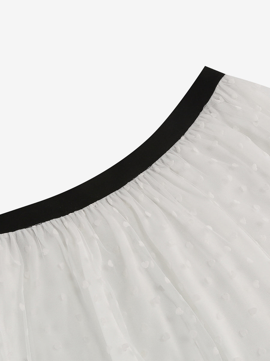 Elegant Heart Tulle Skirt For Women - Fluffy Mesh High Waisted A-Line Long Skirt - Spring Summer Party Wear 2026