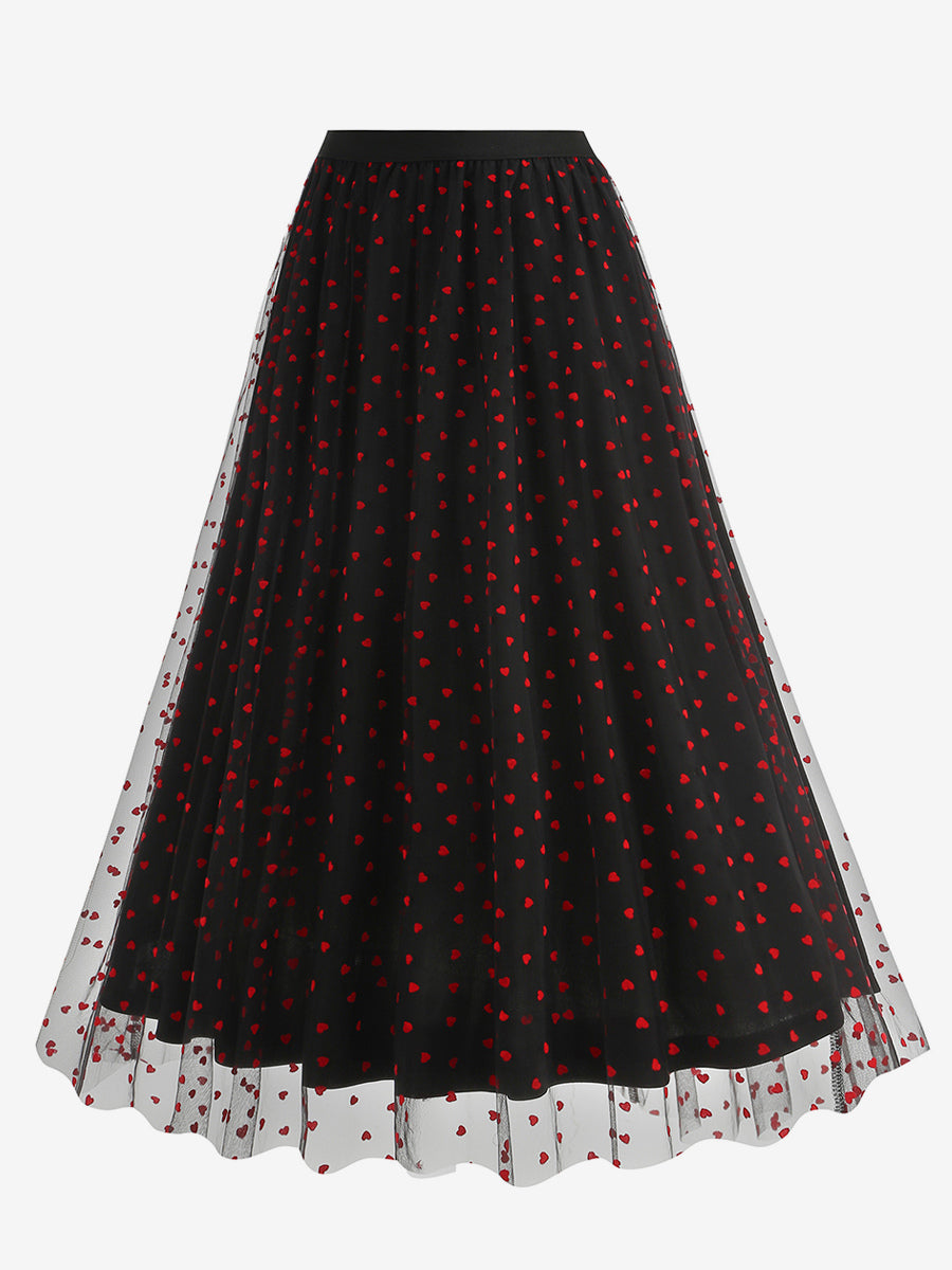 Elegant Heart Tulle Skirt For Women - Fluffy Mesh High Waisted A-Line Long Skirt - Spring Summer Party Wear 2026
