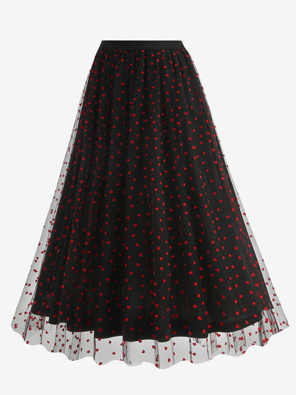 Elegant Heart Tulle Skirt For Women - Fluffy Mesh High Waisted A-Line Long Skirt - Spring Summer Party Wear 2026