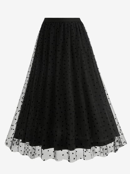 Elegant Heart Tulle Skirt For Women - Fluffy Mesh High Waisted A-Line Long Skirt - Spring Summer Party Wear 2026