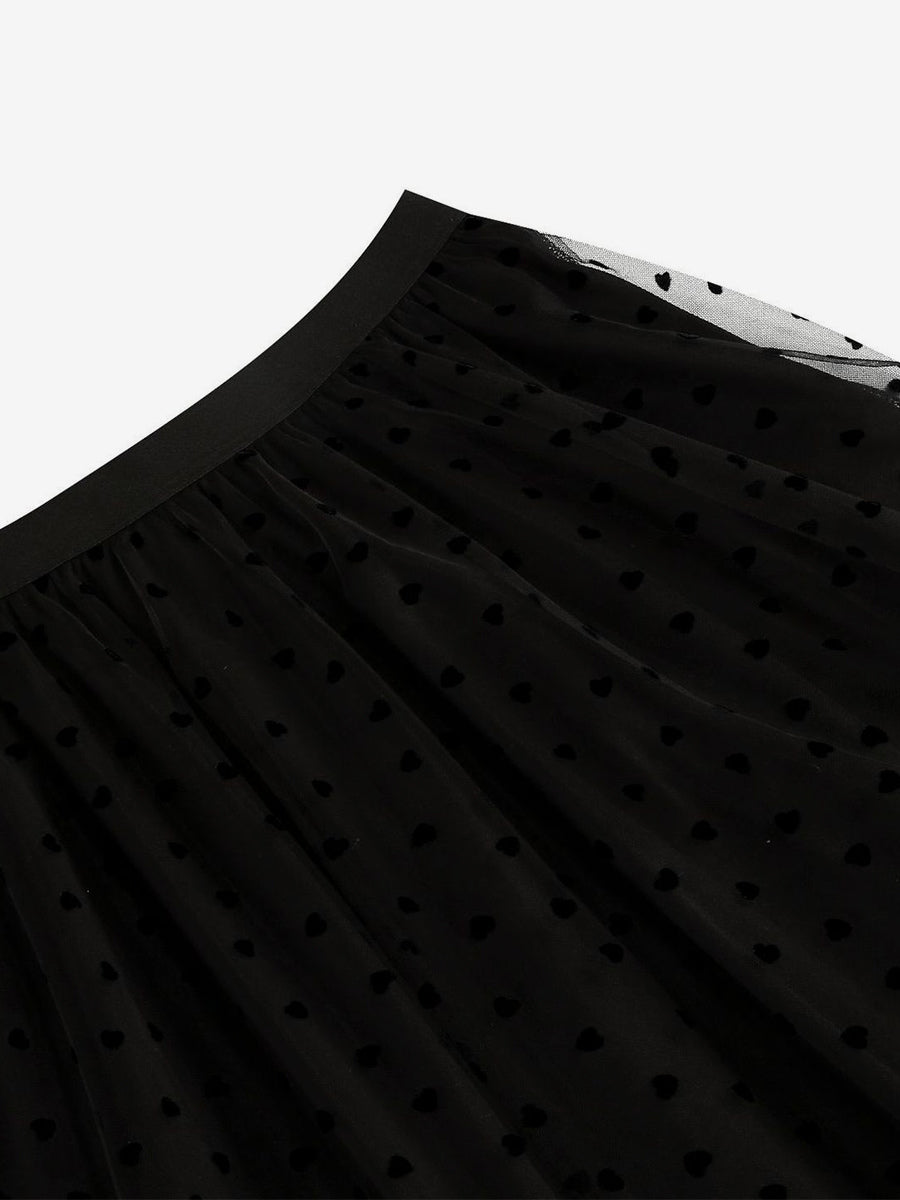 Elegant Heart Tulle Skirt For Women - Fluffy Mesh High Waisted A-Line Long Skirt - Spring Summer Party Wear 2026