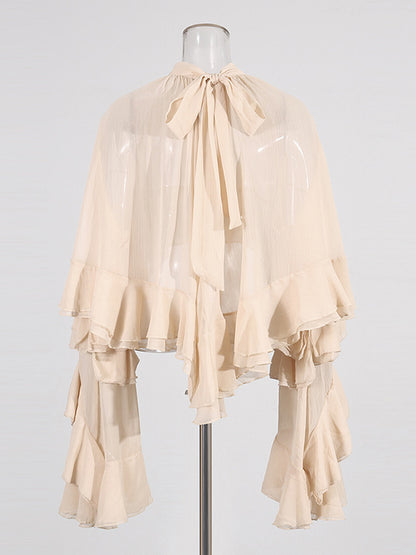 Victorian Ruffle Blouse For Women - Fairycore Mock Neck Tiered Flare Sleeve Sheer Top - Spring Date Night Party 2026