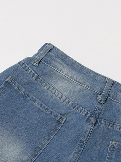 Bow Knot Wide Leg Jeans For Women - Medium Blue Y2K Aesthetic High Waist Baggy Denim Trousers - Spring Streetwear 2026