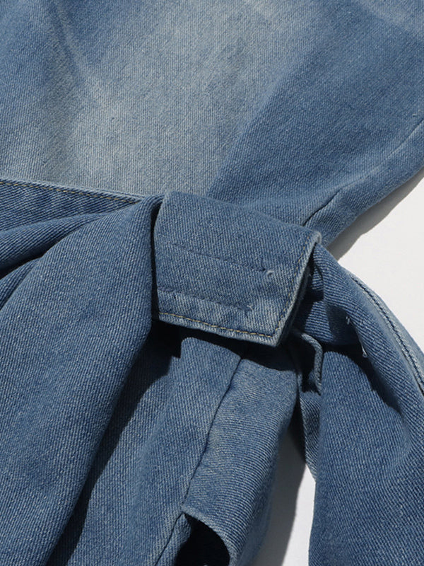 Bow Knot Wide Leg Jeans For Women - Medium Blue Y2K Aesthetic High Waist Baggy Denim Trousers - Spring Streetwear 2026