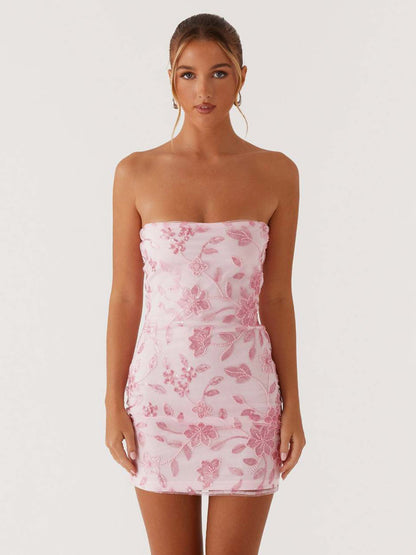 Sequin Floral Strapless Mini Dress For Women - Elegant Bodycon Slim Fit Tube Dress - Summer Cocktail Night Out 2026
