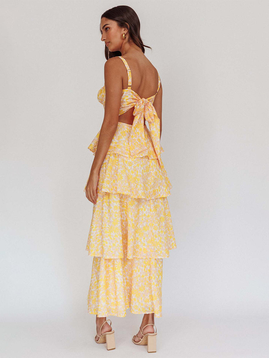 Floral Printed Ruffle Maxi Slip Dress For Women - Boho Tiered A-Line Strappy Sun Dress - Summer Beach Vacation 2026