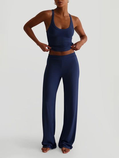 Ribbed 2 Piece Lounge Set For Women - Casual Sleeveless Tank Top And Wide Leg Pants Co-ord - Summer Relaxed Fit Outfits 2026