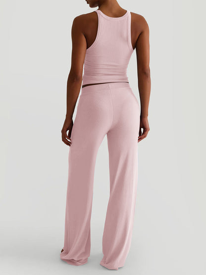 Ribbed 2 Piece Lounge Set For Women - Casual Sleeveless Tank Top And Wide Leg Pants Co-ord - Summer Relaxed Fit Outfits 2026