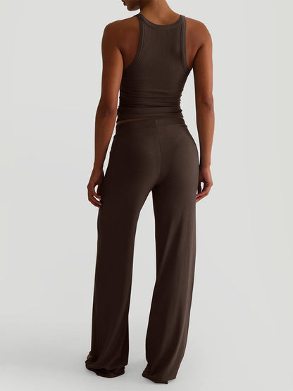 Ribbed 2 Piece Lounge Set For Women - Casual Sleeveless Tank Top And Wide Leg Pants Co-ord - Summer Relaxed Fit Outfits 2026