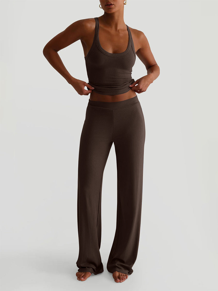 Ribbed 2 Piece Lounge Set For Women - Casual Sleeveless Tank Top And Wide Leg Pants Co-ord - Summer Relaxed Fit Outfits 2026