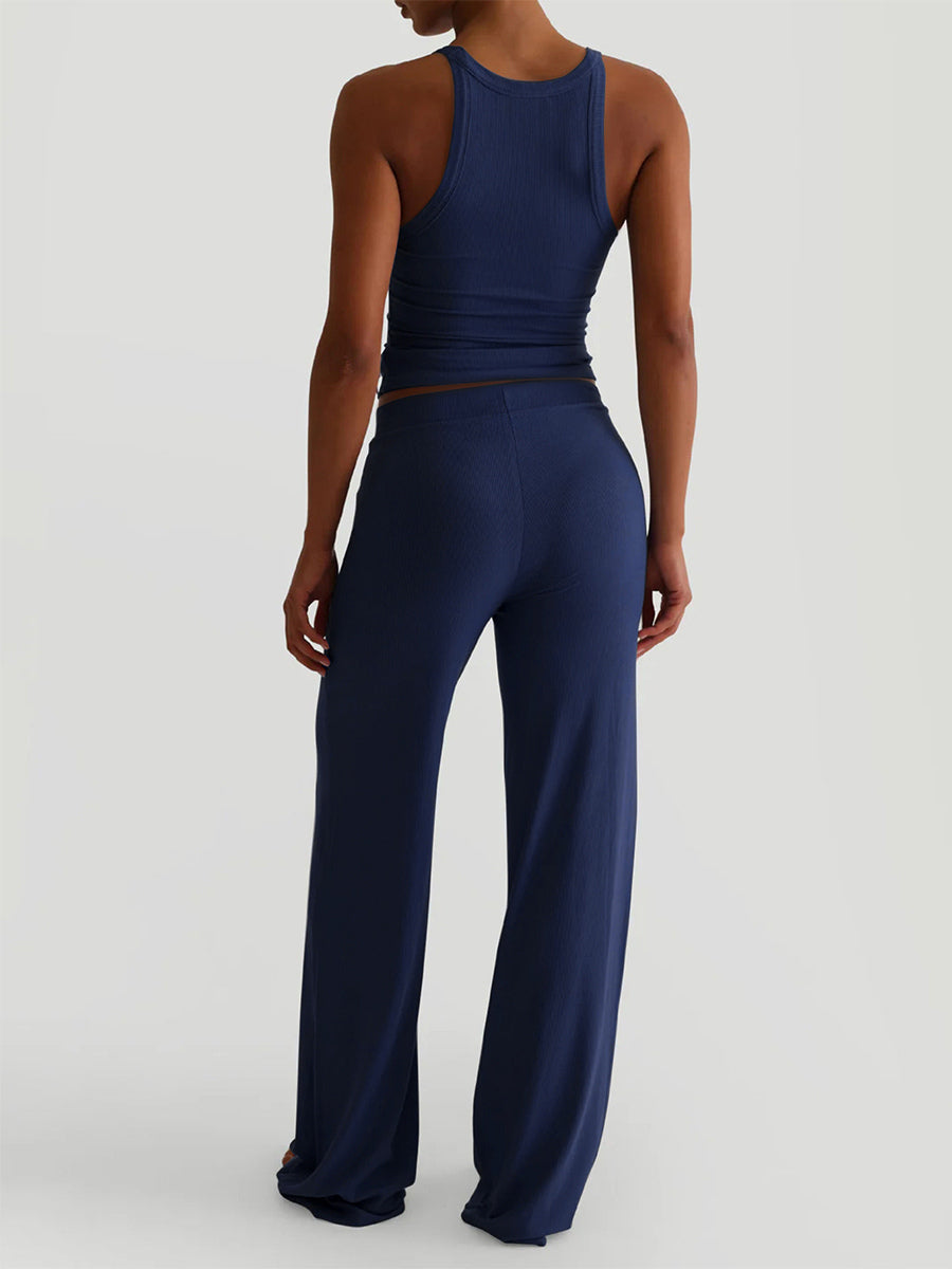 Ribbed 2 Piece Lounge Set For Women - Casual Sleeveless Tank Top And Wide Leg Pants Co-ord - Summer Relaxed Fit Outfits 2026