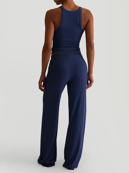 Ribbed 2 Piece Lounge Set For Women - Casual Sleeveless Tank Top And Wide Leg Pants Co-ord - Summer Relaxed Fit Outfits 2026