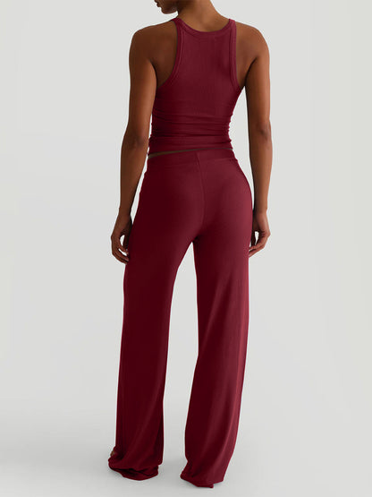 Ribbed 2 Piece Lounge Set For Women - Casual Sleeveless Tank Top And Wide Leg Pants Co-ord - Summer Relaxed Fit Outfits 2026