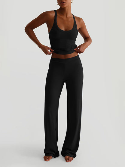 Ribbed 2 Piece Lounge Set For Women - Casual Sleeveless Tank Top And Wide Leg Pants Co-ord - Summer Relaxed Fit Outfits 2026