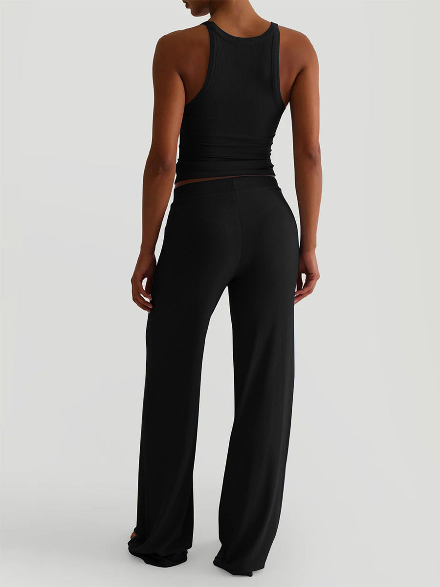 Ribbed 2 Piece Lounge Set For Women - Casual Sleeveless Tank Top And Wide Leg Pants Co-ord - Summer Relaxed Fit Outfits 2026