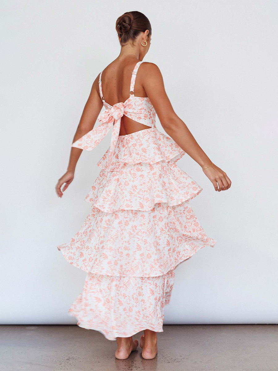 Floral Printed Ruffle Maxi Slip Dress For Women - Boho Tiered A-Line Strappy Sun Dress - Summer Beach Vacation 2026