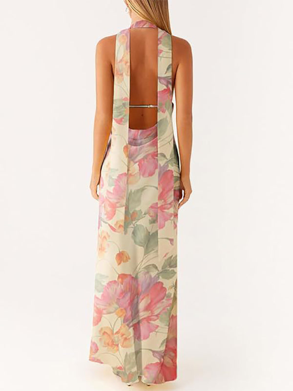 Minimalism Halter Neck Maxi Dress For Women - Elegant Backless Sleeveless Prom Gown With Scarf - Summer Formal Evening 2026