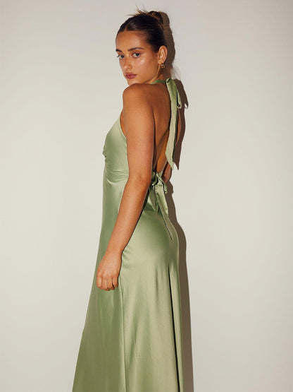 Minimalist Halter Maxi Dress For Women - Deep V Neck Backless Sleevless Long Gown - Summer Cocktail Evening 2026