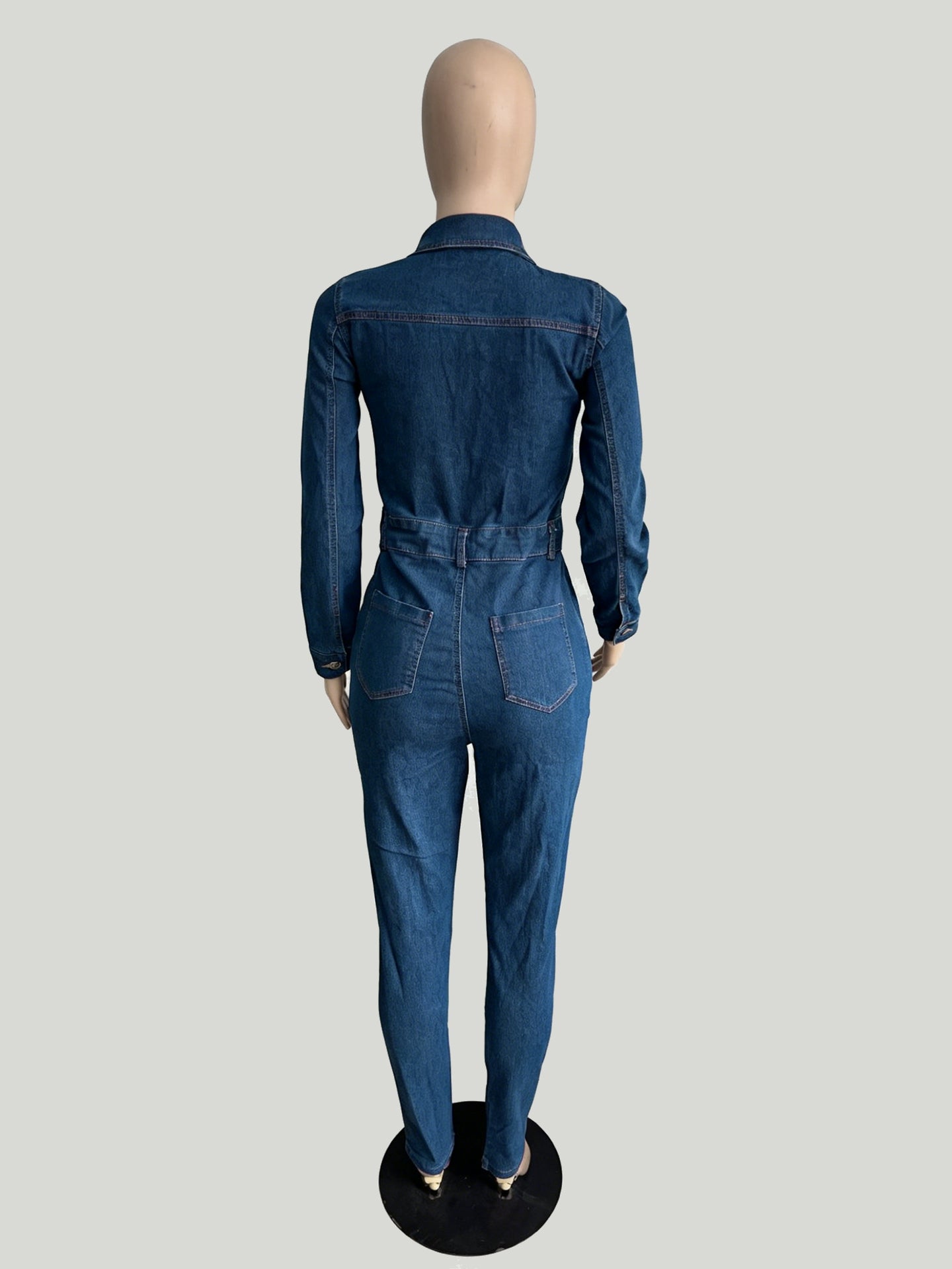 Skinny Denim Jumpsuit For Women - Dark Wash Sexy Bodycon Drawstring Waist Slim Fit Jean Romper - Spring Casual Club 2026