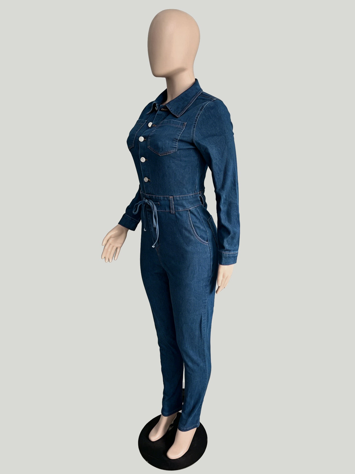 Skinny Denim Jumpsuit For Women - Dark Wash Sexy Bodycon Drawstring Waist Slim Fit Jean Romper - Spring Casual Club 2026