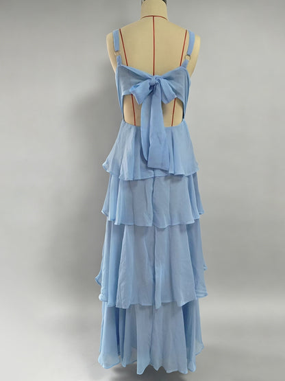 Tiered Ruffle Maxi Slip Dress For Women - Fairycore Square Neck Tie Back A Line Gown - Summer Beach Wedding Guest 2026